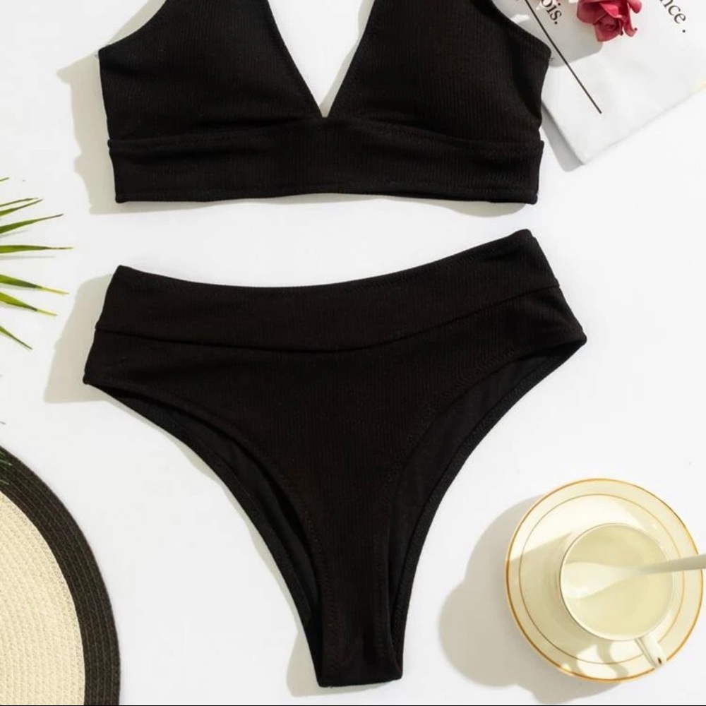 SHEIN High Cut Black Bikini Bottoms Triangle Sz M